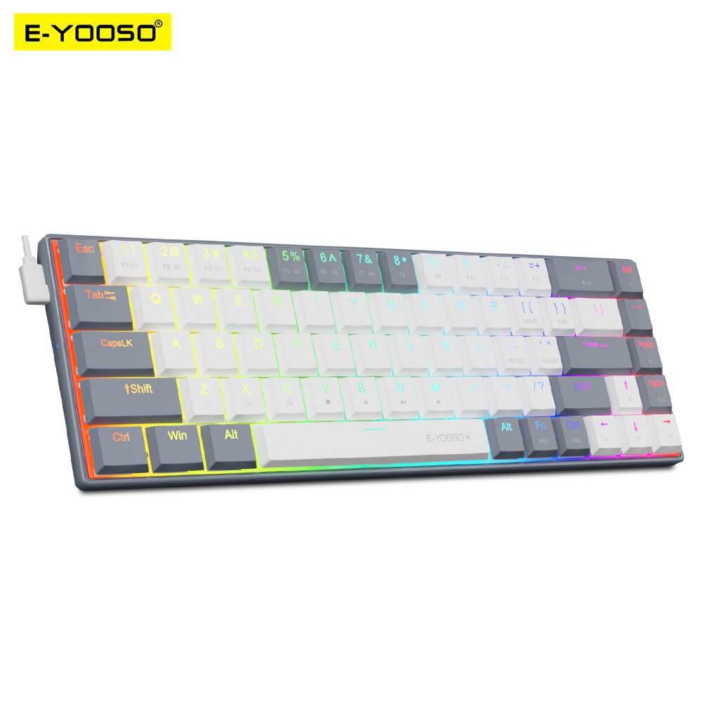 Gaming Keyboard Blue Switches - E-YOOSO a68 rgbミニスリムUSB有線機械式ゲームキーボード赤いスイッチ68キーゲーマーロシアブラジル計算PCラップトップ用