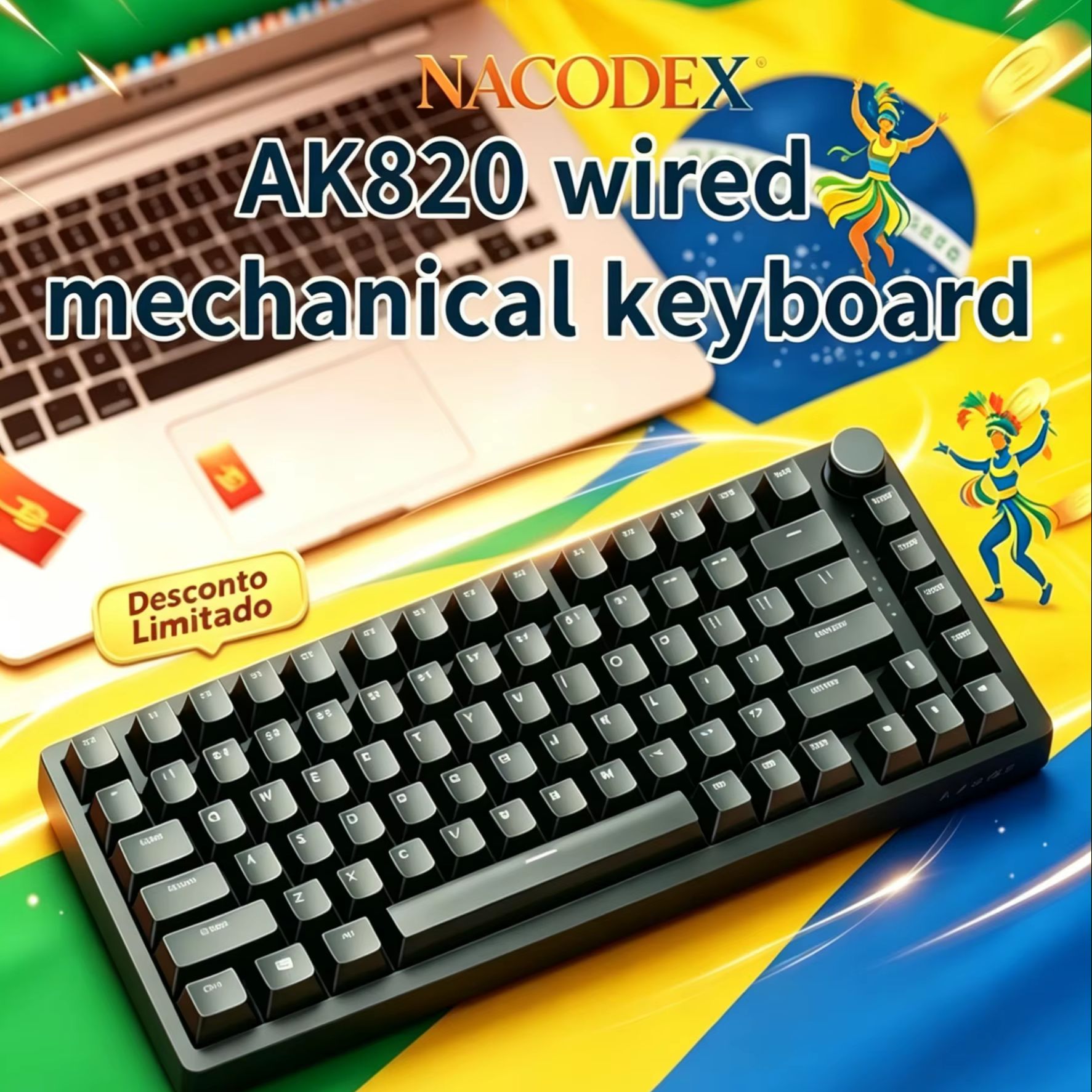 Gaming Keyboard E Yooso - AJAZZ AK820 有線、ロータリーボリュームボタン付き、オフィスおよび家庭用メカニカルキーボード用のホットスワップ可能なキー
