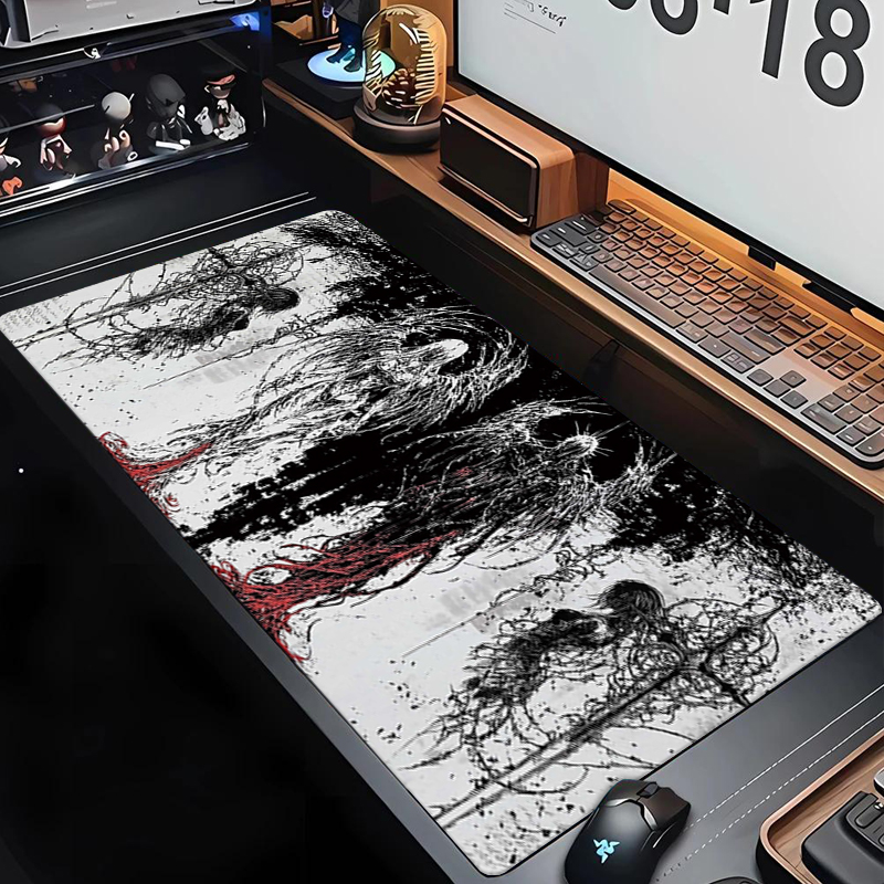 Gaming Keyboard And Mouse - ダークエンジェルアートデザイン大型サイズ滑り止めゴム製マウスパッドXXLゴシックシンボルブラックコンピューターゲームアクセサリーキーボードマット