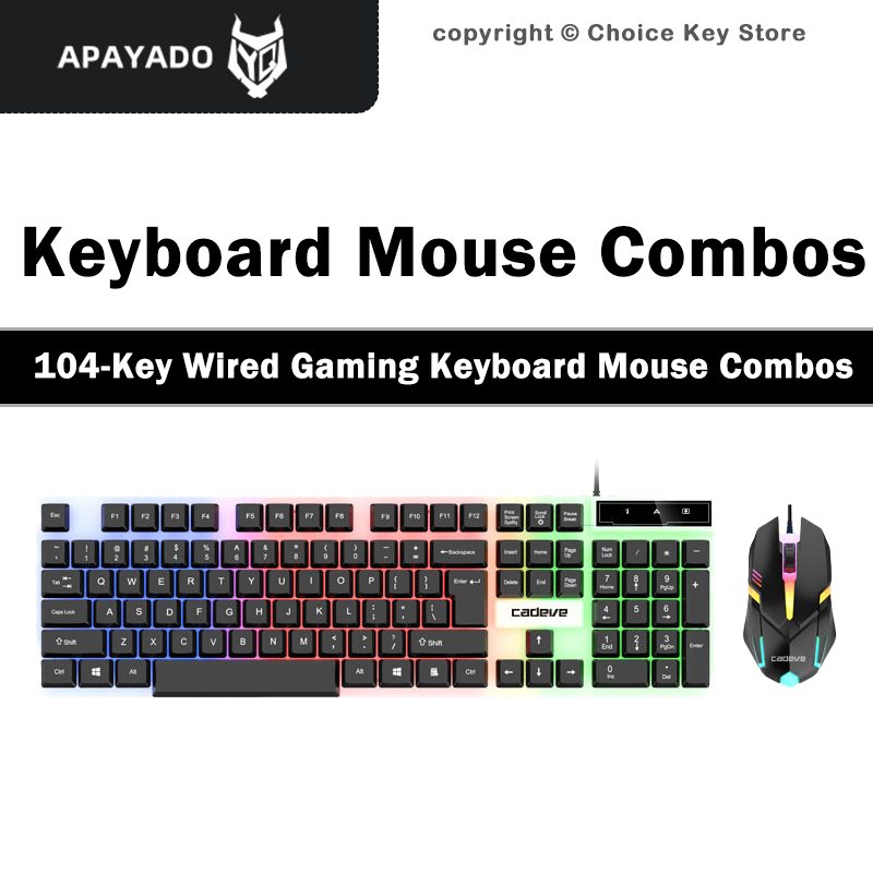 Gaming Keyboard Mouse Set - APAYADO LDK9122 有線ゲーミングキーボードマウスセット 104キー カラフルLEDバックライト 3キー