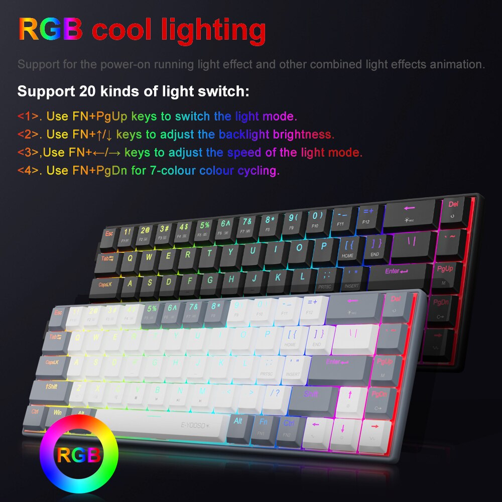 E-YOOSO a68 rgbミニスリムUSB有線機械式ゲー - Gaming Keyboard Blue Switches のレビューと価格