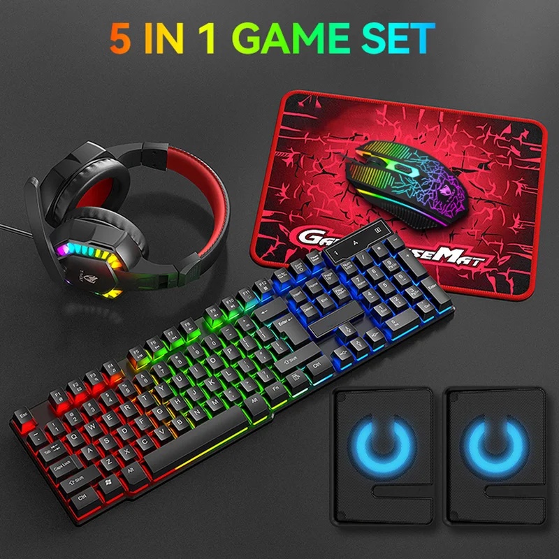 5-in-1 ゲーミングコンボセット：キーボード、4色呼吸ラ - Gaming Keyboard Mouse Set のレビューと価格