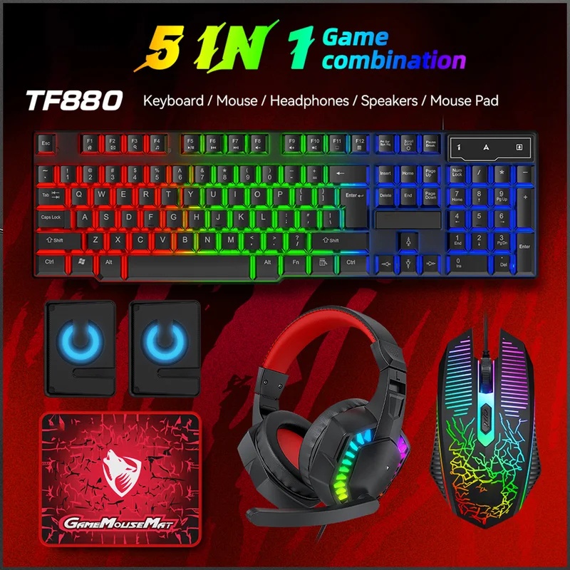 5-in-1 ゲーミングコンボセット：キーボード、4色呼吸ラ - Gaming Keyboard Mouse Set のレビューと価格
