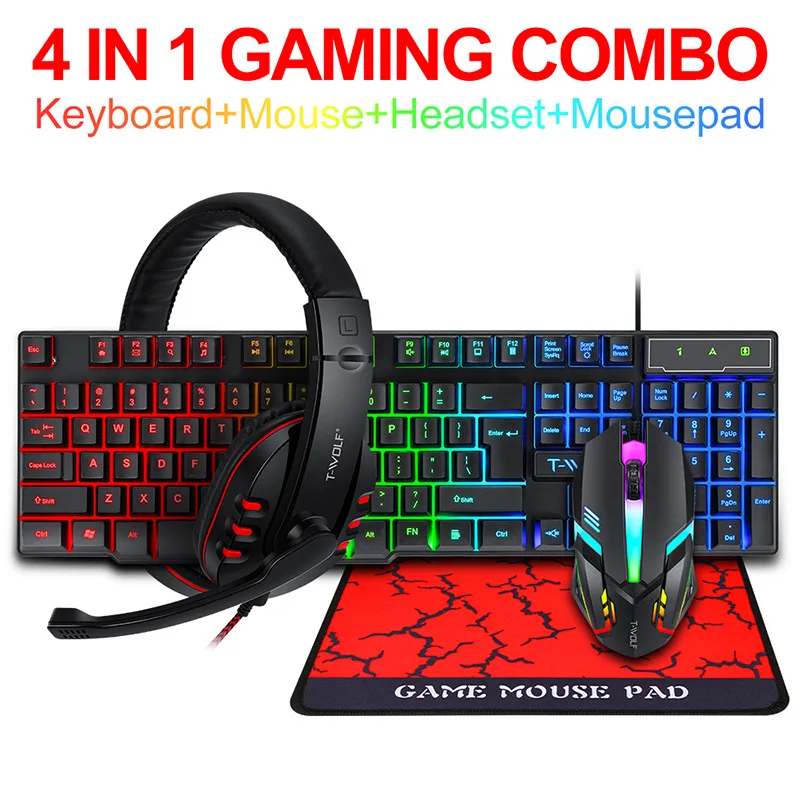 T-WOLF ゲーム4点セット TF800 発光マウス キー - Gaming Keyboard Mouse Set のレビューと価格