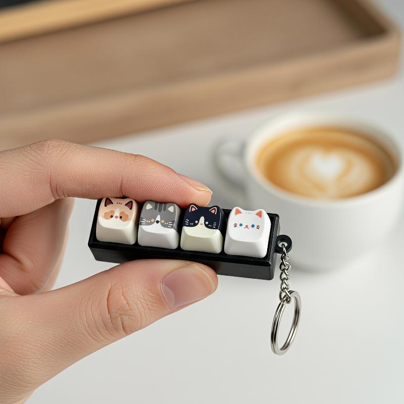 かわいい漫画の猫の形をしたキーキャップ、鮮やかなパターン、滑 - Gaming Keyboard Non Mechanical のレビューと価格