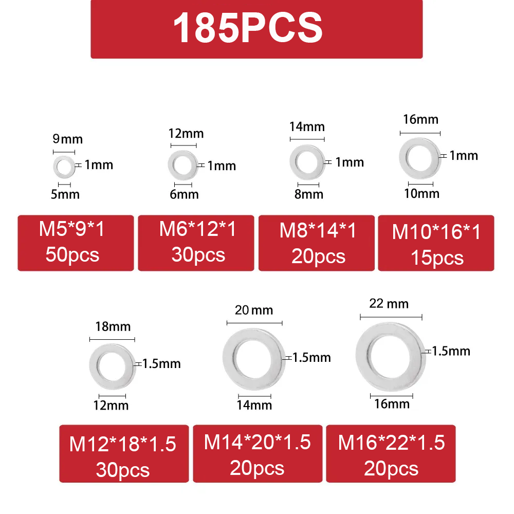 185個のアルミニウム平座金詰め合わせキット M5 M6 M - Gasket Mount Kit のレビューと価格