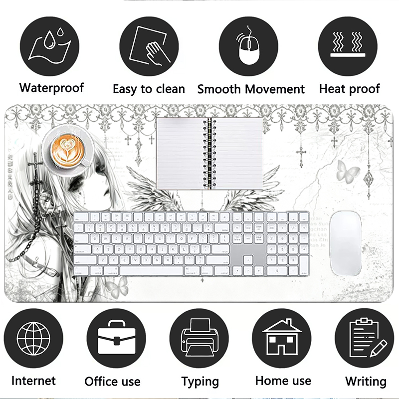 レザーマウスパッド黒白アニメ美学エンジェルガールマウスパッド - Gaming Keyboard And Mouse のレビューと価格