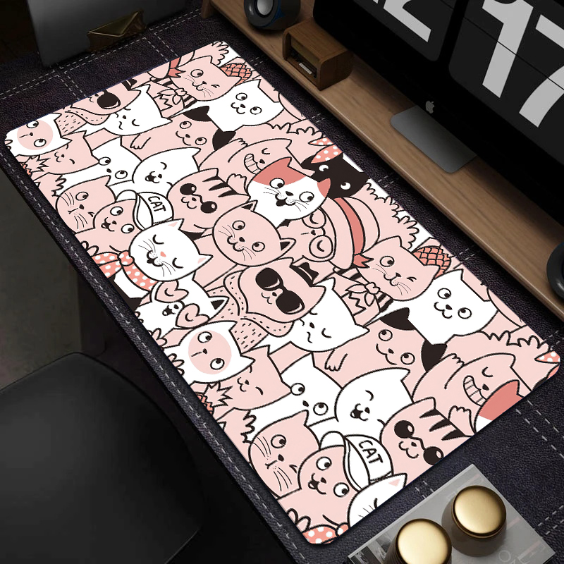 マウスパッドとキーボードパッドを備えたかわいい猫の絵が描かれ - Gaming Keyboard And Mouse のレビューと価格
